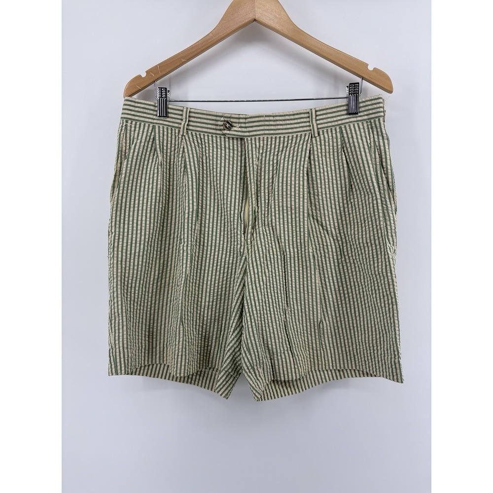Cotton‎ Brothers Golf Shorts Seersucker Green Striped Mens Size 36
